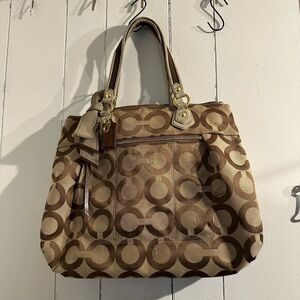 Vintage Coach Brown and Tan Shoulder Bag